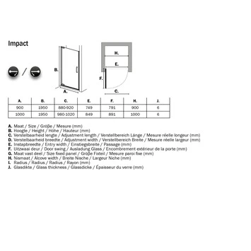 Sealskin Swingdeur Voor Nis Impact 90x195 Cm Chroom - Afbeelding 2