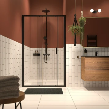 Sealskin Inc. Tweedelige Schuifdeur In Nis 120x200 Cm, 8 Mm Helder Veiligheidsglas Met Antikalklaag Mat Zwart