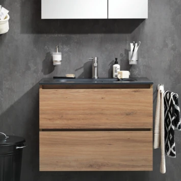 Tiger Badmeubel Karlo Chalet Eik Met Zwarte Wasbak 80 Cm - Afbeelding 5