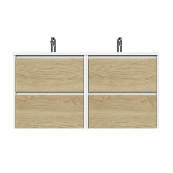 Tiger Reverse Meubelset 2x60 Cm Met 4 Lades Naturel Eik / Mat Wit Inclusief 2 Quadro Wastafels Hoogglans Wit - Afbeelding 2