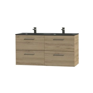 Tiger Studio Badkamermeubel 120cm Chalet Eiken Met Dubbele Zwarte Wastafel - Afbeelding 3