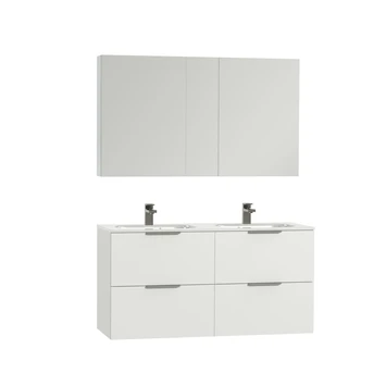 Tiger Badkamermeubel Studio 120cm Hoogglans Wit/matwit Met Platte RVS Greep - Afbeelding 3