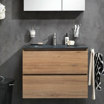 Tiger Karlo Badkamermeubel 60 Cm Chalet Eiken Met Wastafel Zwart - Afbeelding 5