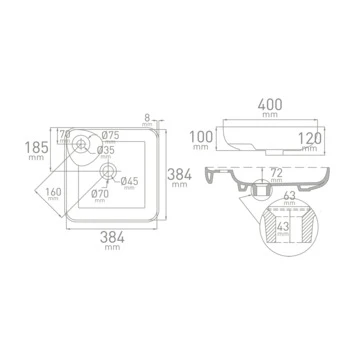 Van Marcke Waskom Fontana Opbouw Wit Keramiek 40x40x12.5 Cm - Afbeelding 3