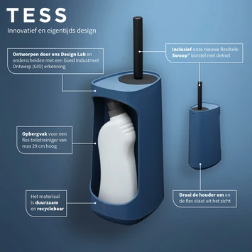 Tiger Toiletborstelhouder TESS Met Opbergfunctie Vrijstaand En Swoop Borstel Flexibel Blauw/zwart - Afbeelding 12