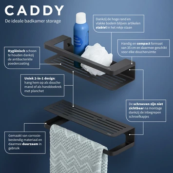 Tiger Douchemand Met Handdoekhouder Caddy Zw - Afbeelding 10