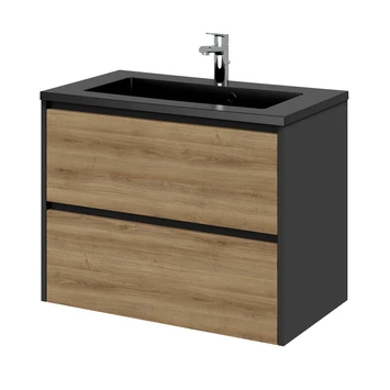 Tiger Reverse Meubelset 80 Cm Met 2 Lades Chalet Eik / Mat Zwart Inclusief Quadro Wastafel Mat Zwart