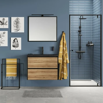 Tiger Reverse Meubelset 80 Cm Met 2 Lades Chalet Eik / Mat Zwart Inclusief Quadro Wastafel Mat Zwart - Afbeelding 7